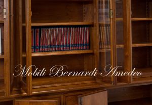 LB55 Walnut Bookcase Raised Base Inlaid Doors Glass Doors Drawers 07
